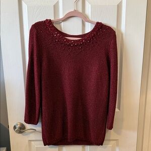 Ruby Rd. Burgundy Crew Neck Sweater